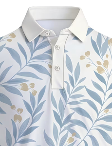 Men's Floral Leaf Print Short Sleeve Polo Shirt Casual Breathable Cotton Poplin Regular Fit Digital Printed - Product Image 6