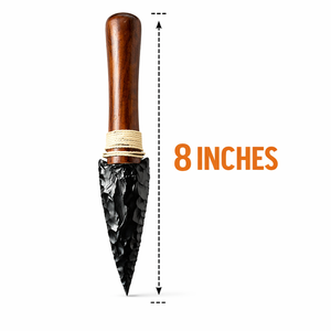 Cuchillo de Obsidiana Negra de 8 Pulgadas, Hoja de Piedra Preciosa, Mango de Madera, Hecho a Mano, Decoración de Cristal, Artefacto Tribal de Amor - Product Image 3