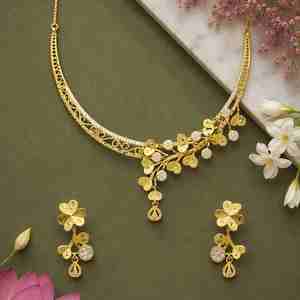 สร้อยคอทองเหลืองชุบทอง 14K 18K 24K แบบสั้น ประดับด้วยหิน AD ดีไซน์ลายดอกไม้แบบดั้งเดิม ชุดเครื่องประดับแฟชั่น AD ขายส่ง - Product Image 2