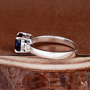 Royal Blue Cushion Sapphire Three Stone Ring 2.20 Ct Engagement Ring Lab Grown Blue Sapphire White Gold Ring - Product Image 3