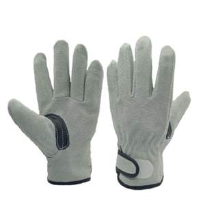 High Quality Cow Split Leather Work Gloves Keystone <b>Thumb</b> Reinforced Grain Leather Padding Elastic Back Black PU <b>Cuff</b> - Product Image 1