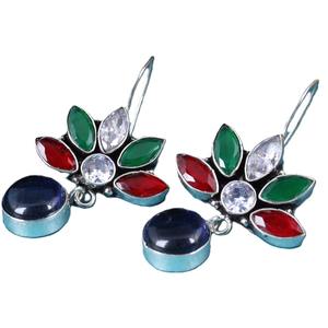 Pendientes de Aro Modernos Multicolores Estilo Bohemio Tribal |   Pendientes Colgantes Étnicos de Plata Oxidada con Circonitas para Mujer - Product Image 5