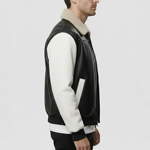 Chaqueta Bomber de Aviador de Piel de Oveja Genuina para Hombre, Chaqueta de Invierno Azul, Chaqueta de Cuero Genuino Personalizada para Hombre - Product Image 5