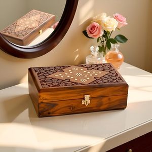 Wooden Jewelry <b>Box</b> for Women Handmade Storage Organizer with Compartments Decorative Keepsake Gift <b>Box</b> - Product Image 3
