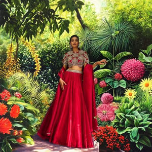 Conjunto de Lehenga Choli Dupatta de seda romana de diseño estilo Bollywood para mujer, largo hasta el suelo, con lentejuelas y bordado Dori, ideal para bodas. - Product Image 1