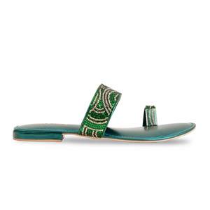 รองเท้าแตะส้นแฟนซีสีเขียวของผู้หญิง FN0783 chappal - Product Image 4