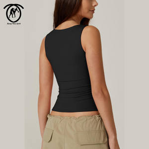 Débardeurs basiques à col carré sans manches double couche pour femmes - T-shirts ajustés - Vêtements décontractés d'été - Vente en gros - Product Image 4