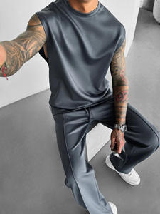 Débardeur sans manches en tricot bleu pour homme, col rond, couleur unie, vêtements décontractés, costumes pour homme, tenues de couleur unie - Product Image 3