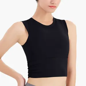Sujetador deportivo de yoga para mujer con almohadillas, dobladillo ancho, alta sujeción, top sin mangas para correr - Product Image 6