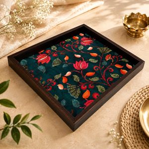 Plateau de rangement carré en bois, motif floral, finition laquée, style moderne, utilisation en cuisine, multifonctionnel, compatible lave-vaisselle, capacité 0-1L - Product Image 1