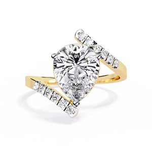 Anillo de Diamantes en Forma de Lágrima con Banda de Diamantes Trenzados, Oro Amarillo de 14k, 2.5 CT, Certificado IGI, Anillo de Boda en Forma de Pera - Product Image 1