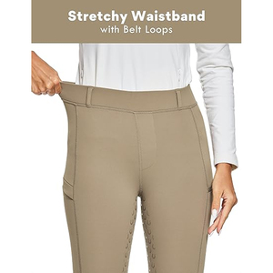 Culotte d'équitation taille haute pour femme, longueur intégrale, tricotée, extensible dans quatre directions, antibactérienne, écologique, avec poches, couleur unie - Product Image 3
