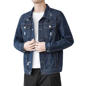 New Arrival Fashion Streetwear Denim <b>Jacket</b> High Quality Custom Design Men Stand Eco-Friendly Windproof Ripped Button Front - Product Image 3