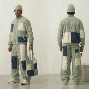 Conjunto Deportivo para Hombre con Parches en Verde Oliva, Azul y Beige, Estilo Urbano, Cierre Completo, Corte Holgado, para Otoño - Product Image 5
