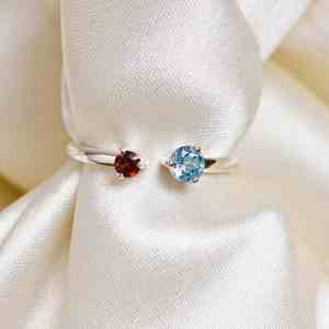 <b>Garnet</b> Aquamarine 925 Sterling <b>Silver</b> High Polish Finish Handmade Gemstone Wedding <b>Ring</b> for Her Birthstone Jewelry - Product Image 3