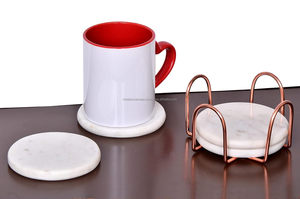 Posavasos de Mármol Blanco Personalizados, Juego de Posavasos con Soporte de Cobre en Blanco, Posavasos para Bebidas - Product Image 4