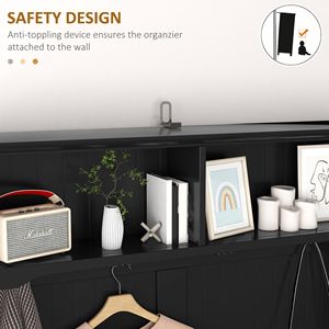 Black Hall Tree Organizer with 4 Hooks and 2 Drawers Coat Rack and <b>Padded</b> <b>Bench</b> for Home Entryway Furniture - Product Image 5