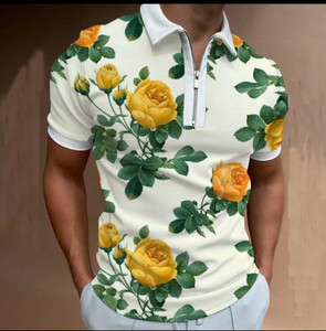 Polo pour homme à imprimé feuilles tropicales, manches courtes, col zippé, décontracté, confortable, à porter au quotidien - Product Image 2