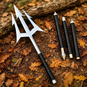 Trident en acier forgé à la main – Manche en cuir détachable, accessoire de cosplay, décoration murale (70 pouces), cadeau pour la maison - Product Image 1