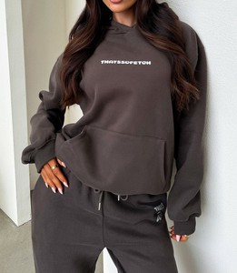 Sudadera con capucha y cremallera completa Edoor Wears, unisex, de forro polar ecológico, informal, marrón, con bordado y estampado puff, para invierno - Product Image 2