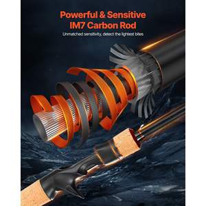 Combo de Caña y Carrete de Pesca de Fibra de Carbono IM7, Sistema de 7+1 Rodamientos de Bolas, Relación de Engranajes 7.0:1, Mango de Corcho, Guías de Acero Inoxidable, Cerámica - Product Image 3