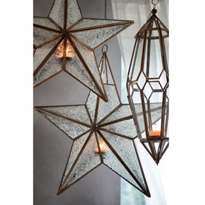 Decoraciones Navideñas de Latón Vintage en Forma de Cono, Faroles Geométricos Hechos a Mano con Paneles de Vidrio Repujado, Ecológicos y Duraderos - Product Image 1