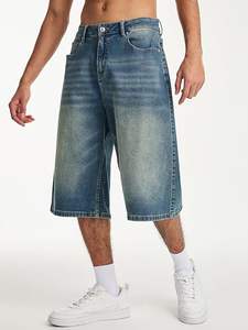 กางเกงยีนส์ขาสั้นทรงหลวมสำหรับผู้ชาย สไตล์สตรีทแวร์ ความยาวคลุมเข่า - Product Image 2