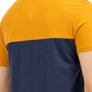 Camiseta de algodón para hombre, color mostaza y azul marino, con bloques de color, cuello redondo, manga corta, informal, atlética, para entrenamiento, fitness, uso diario, verano - Product Image 6