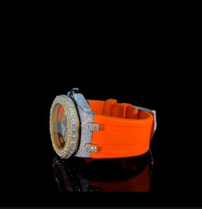 Men's Luxury <b>Chronograph</b> Watch Stainless Steel Case Silicone Strap Diamond Bezel 42mm Analog Quartz Movement - Product Image 2