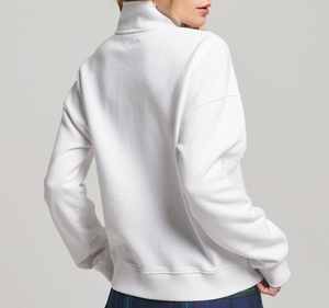 Women's <b>White</b> Printed Casual <b>Quarter</b> <b>Zip</b> Anti-Pilling 100% Cotton Regular Fit Full Sleeve Stand Collar Fleece Autumn Wear - Product Image 4