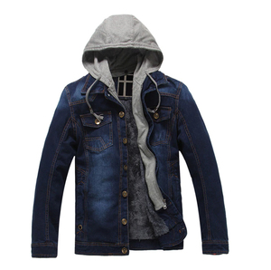 Men's Light Blue Denim <b>Jacket</b> <b>With</b> Hood Faux Fur <b>Lining</b> Turn-down Collar Single Breasted Casual Autumn Wear - Product Image 2