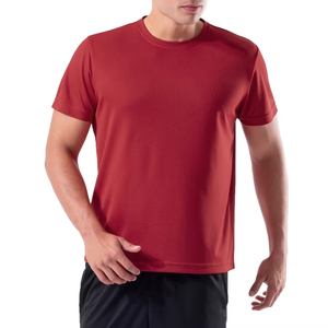 Camiseta Deportiva para Hombre, Color Granate Sólido, Manga Corta, Cuello Redondo, Ropa Deportiva Ligera, Transpirable y que Absorbe la Humedad - Product Image 1