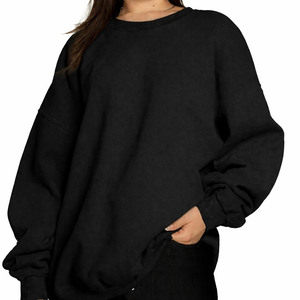 Sweat-shirt long en tricot surdimensionné pour femme, coupe décontractée et confortable, tissu doux au toucher, col rond, logo sur le devant, mode décontractée - Product Image 1