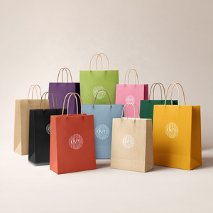 <b>Biodegradable</b> Kraft <b>Paper</b> Drawstring Shopping Bags Reusable with Handles Custom Gravure Printing Low MOQ Supplier - Product Image 3