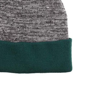 Bonnet tricoté unisexe avec pompon, bordure verte et gris, chapeau d'hiver décontracté pour adultes 56-58CM - Product Image 5