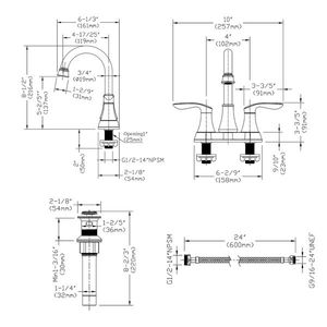 Rubinetti per lavabo bagno a due maniglie con beccuccio girevole ad arco alto a 360 gradi, interasse 4 pollici, finitura nichel spazzolato, scarico a scomparsa e tubi di alimentazione - Product Image 4