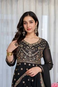 Conjunto de Salwar Kameez Anarkali Tradicional de Georgette Negro Bordado para Mujer, Traje Étnico Pakistaní para Diwali, Bodas y Fiestas de Bollywood - Product Image 2