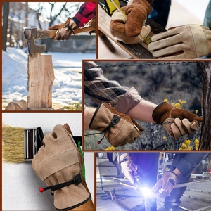 Reinforced Cowhide Split Leather Driving <b>Gloves</b> Heat and Spark Resistant Personal Protective Heavy Duty Gardening <b>Gloves</b> - Product Image 6