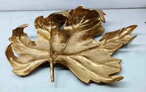 Luxury Gold Metal Maple Leaf Tray Botanical Aluminum Jewelry Trinket Dish Modern Table <b>Top</b> Centerpiece Decorative Fruit Platter - Product Image 2