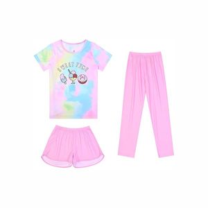 Conjunto de Ropa de Invierno para Niñas, 3 Piezas, Tie Dye, Camiseta, Pantalones Largos, Pantalones Cortos, Ropa Casual de Moda Infantil, Venta al Por Mayor, 95% Algodón - Product Image 3
