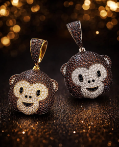Colgante de Plata de Ley con Baño de Oro, Diseño de Mono de Dibujos Animados Personalizado, con Moissanita de Corte Brillante, Estilo Hiphop, Certificado, Unisex - Product Image 1