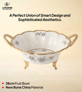 ชามผลไม้เซรามิกเนื้อละเอียดสีขาว พร้อมขาตั้งและหูจับสีทอง ดีไซน์หรูหรา เหมาะสำหรับงานเลี้ยงและเป็นของขวัญ - Product Image 5