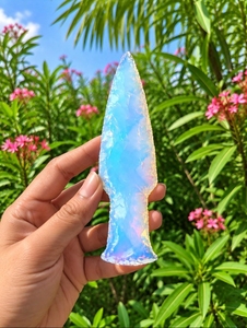 Pierre précieuse Opalite, lame fantaisie cannelée et écaillée, sculptée à la main, pour Wicca, élimination de la négativité, mascotte au toucher réel, 4-5 - Product Image 4