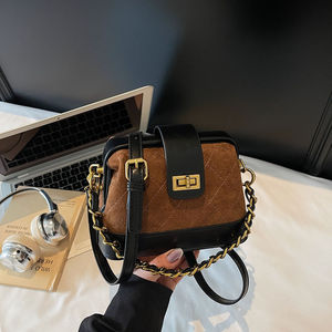 Quilted Leather Crossbody Bag With Strap Vintage Women Shoulder Purse <b>Small</b> <b>Lock</b> Clasp Handbag For Daily Use - Product Image 2