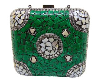 Bolso de mano étnico indio de metal con mosaico de piedras y joyas, hecho a mano, para fiesta nupcial, regalo para mujer, Lowellcraft.com - Product Image 1