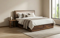 Lit en bois massif pour chambre à coucher, mobilier de luxe avec pied de lit, taille King, fait main, design haut de gamme, qualité supérieure.