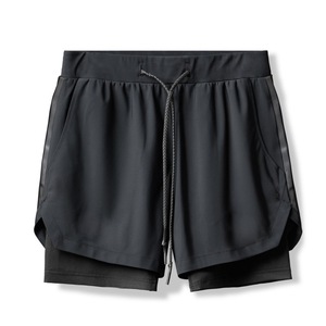 Shorts de sport pour homme, blancs, à séchage rapide, avec bande latérale noire, taille élastique avec cordon de serrage, légers, en tricot, pour l'été - Product Image 4