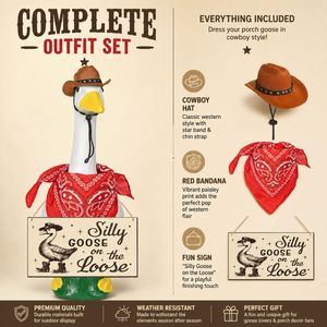 Décoration de jardin saisonnière : Statue de cowboy avec bandana rouge et oie pimbêche suspendue - Product Image 2