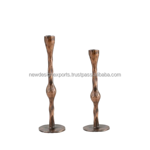 Premium Sculptural Copper Candle Stand – <b>Set</b> of 2 Handcrafted Taper Pedestals - Product Image 2