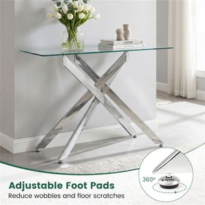 45-Inch Tempered <b>Glass</b> <b>Console</b> <b>Table</b> Silver Chrome Metal Entryway <b>Table</b> with Adjustable Feet - Product Image 4